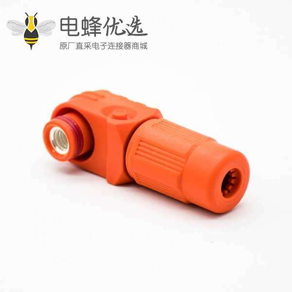 储能电池连接器8mm橙色弯式插头插座IP65 150A大电流防水连接器