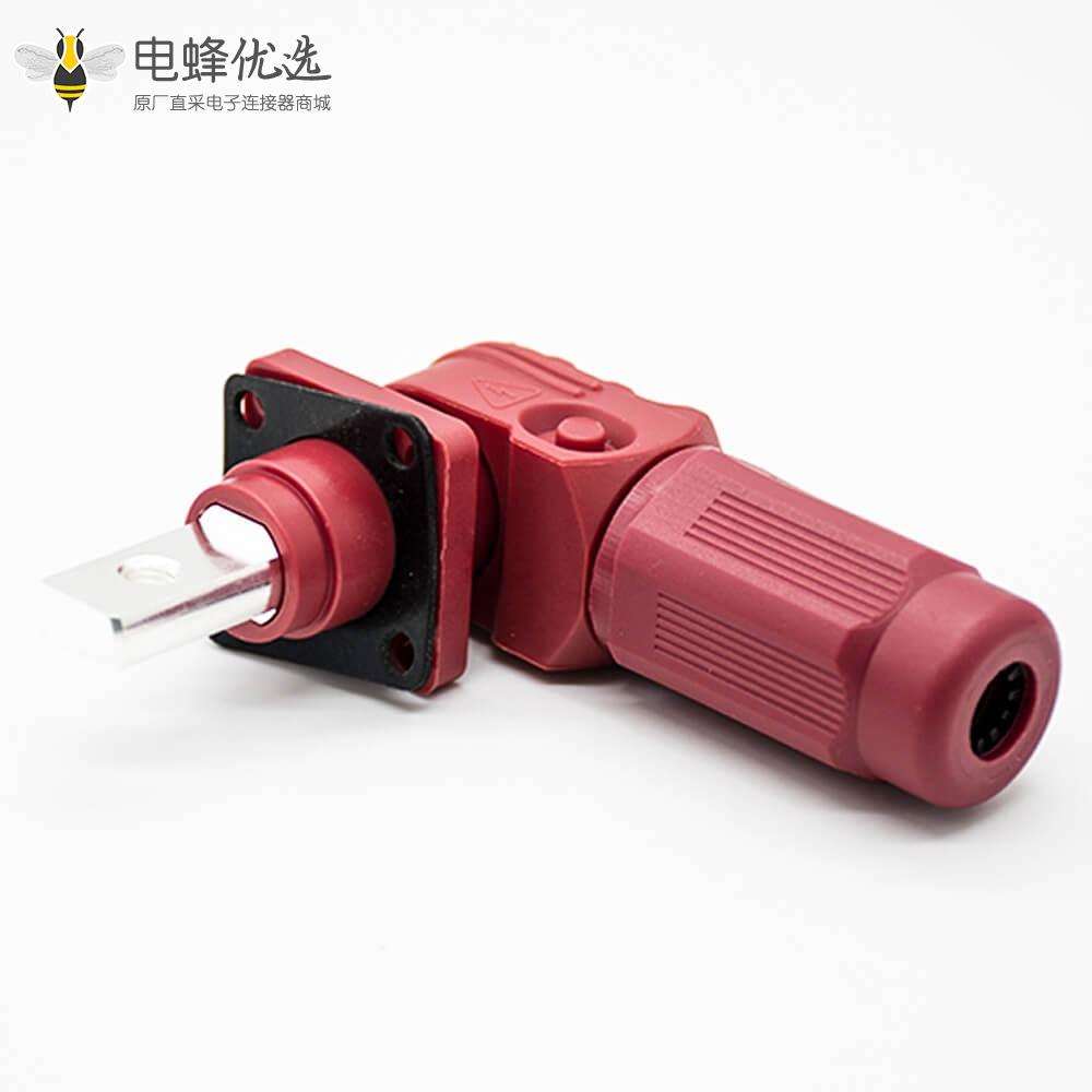 新能源电源储能连接器200A红色带孔铜牌8mm弯式插头插座